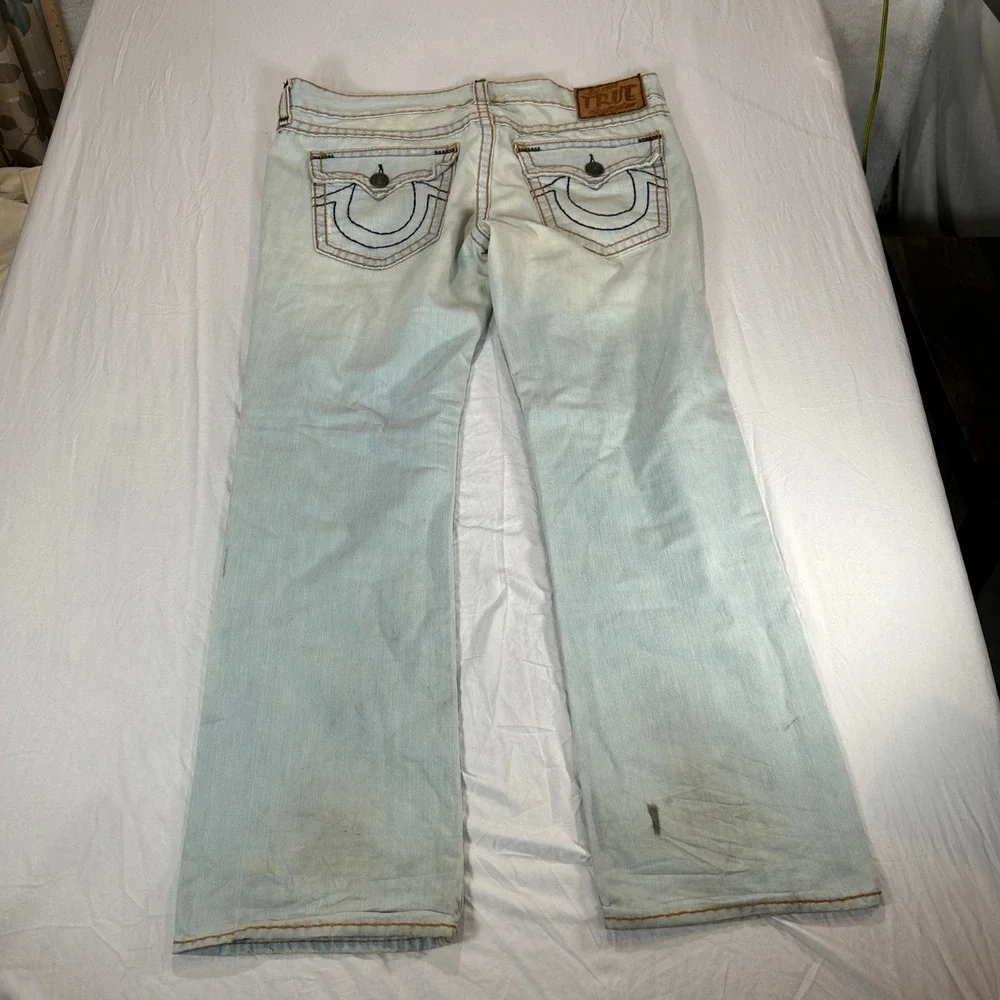 True Religion Ricky Super T Jeans Light Wash Blue Denim Made in USA Mens 40x34